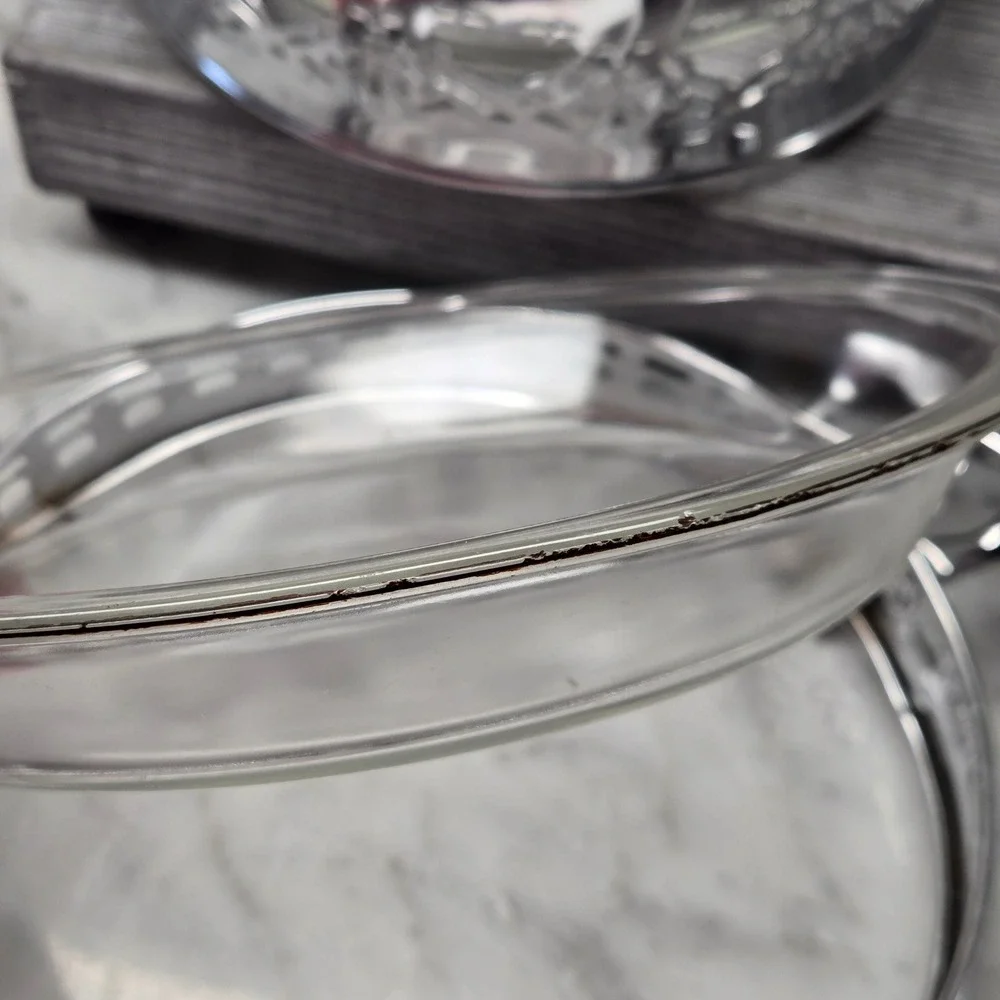 Vintage‎ Fire-King and Pyrex Casserole Set with Silver Plated Filigree Carriers